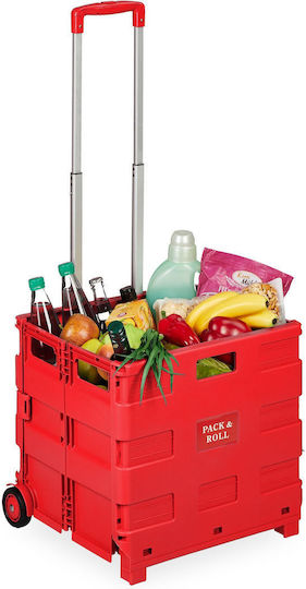 Cărucior de Piață Pliabil din Plastic Roșu 98x45.5x37cm Cărucior de Piață Pliabil din Plastic Roșu 98x45.5x37cm