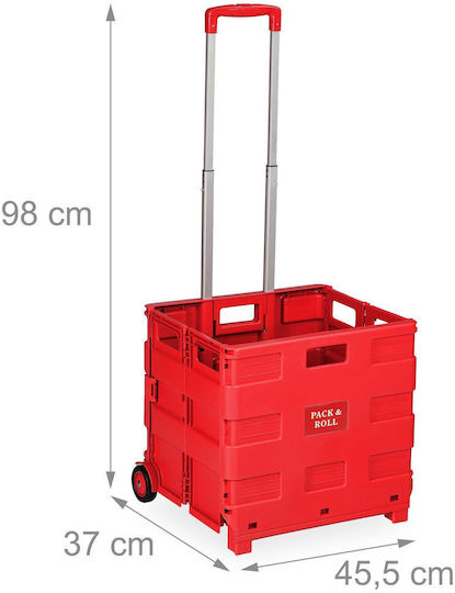 Cărucior de Piață Pliabil din Plastic Roșu 98x45.5x37cm