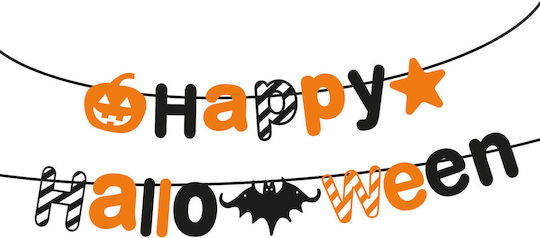 Ghirlandă Halloween 3.5m Hârtie Banner Happy Halloween Dovleac Liliac Stea