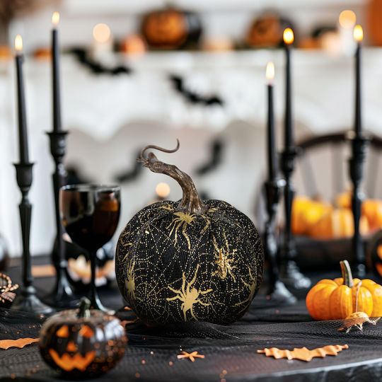 Dovleac Decorativ De Halloween 11 Cm Păianjen Negru