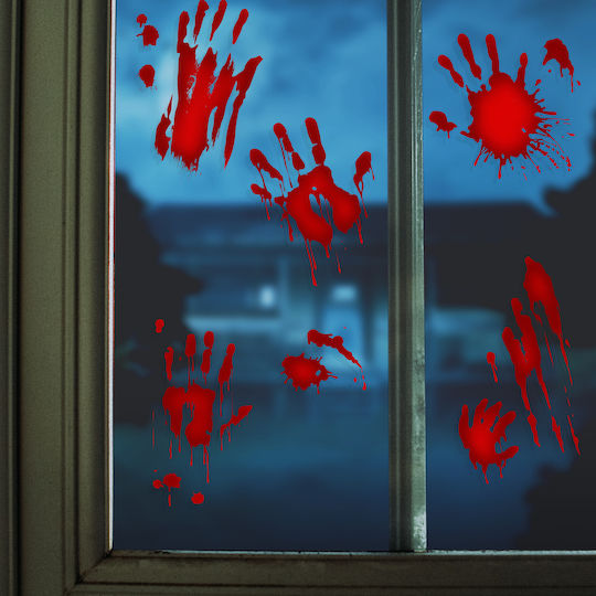 Halloween Window Stickers Bloody Hands Design 8 Pieces