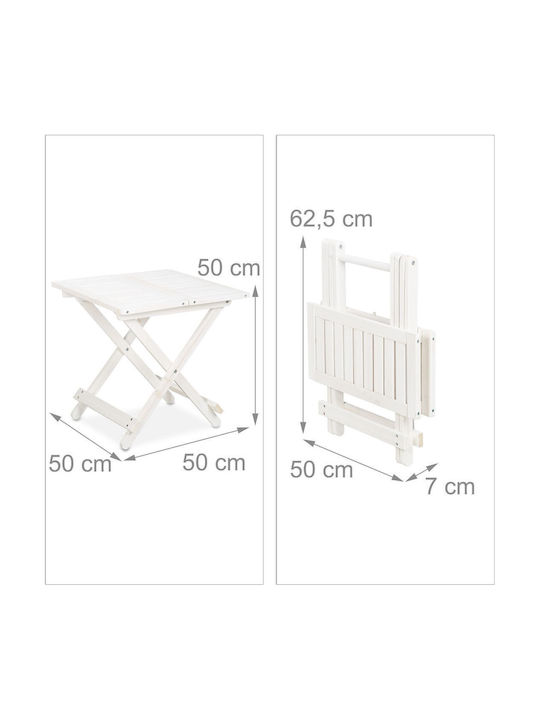 Masa Din Lemn Pentru Spații Exterioare Mici Pliabilă Albă 50x50x50cm