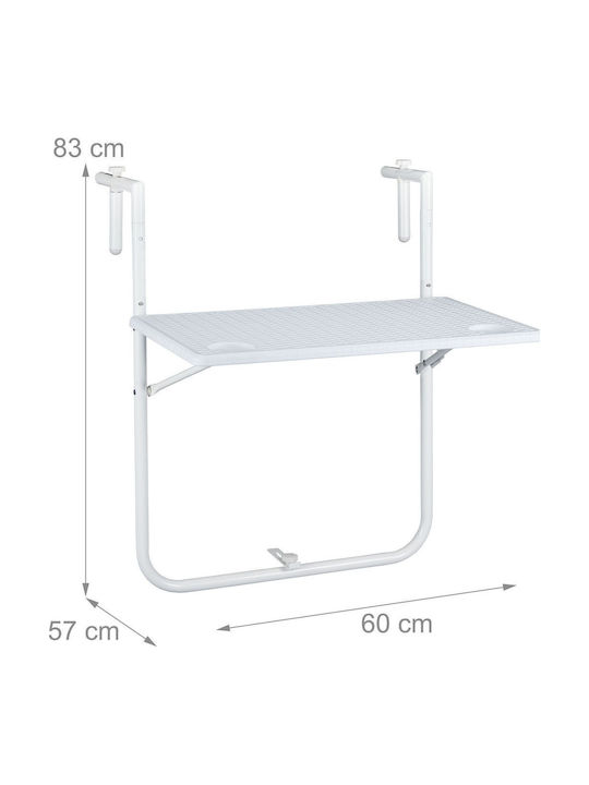 Garten- und Terrassentisch für Kleine Außenräume Zusammenklappbar Rattan mit Metallrahmen Weiß 83x57x60cm
