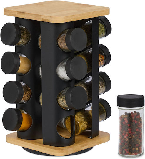 Relaxdays Rack Stainless Steel Spice Rack on Rotating Black Base
