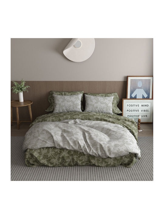 Charalambidis Textiles Krinus Bed Sheet King Size with Rubber Hugger 230x260cm Olive Green