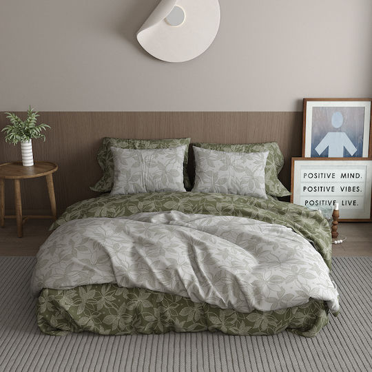 Charalambidis Textiles Krinus Bed Sheet King Size with Rubber Hugger 230x260cm Olive Green