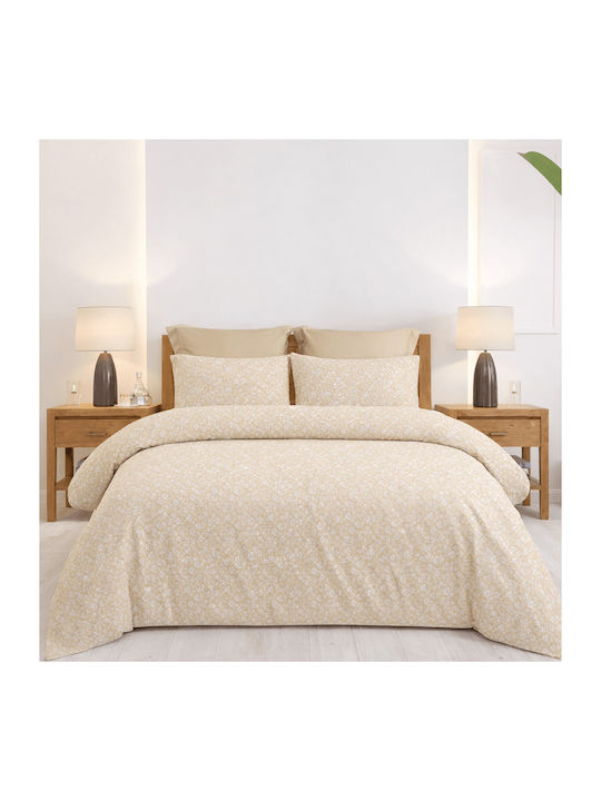 Astron Italy Emily Set Bed Sheets King Size With Rubber Hugger 245x260cm Olive 4 Pieces