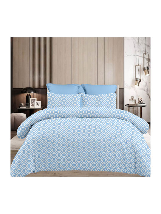 Astron Italy Chiara King Size Bed Sheets Set With Rubber Hugger 245x260cm Chiara Blue 4 Pieces