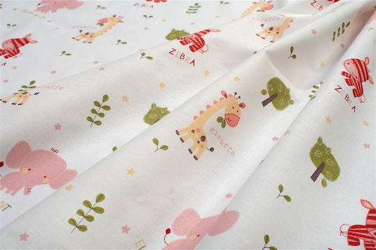 Dimcol Baby Bettlaken Angepasst Happy Safari 712 Weiß 70x140cm