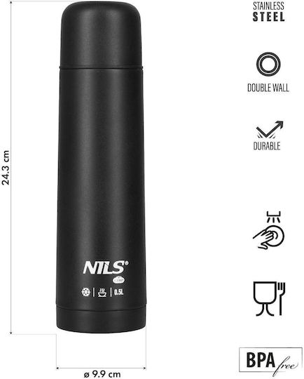 Nils Glass Thermos Stainless Steel BPA Free 500ml Black