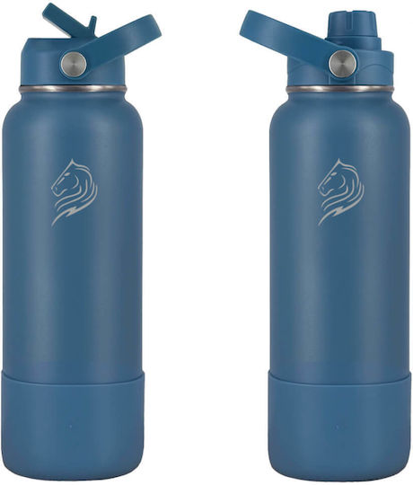 Cool'NMore Stainless Steel Thermos Bottle BPA Free 1.2lt Denim with Mouthpiece Loop Straw and Handle