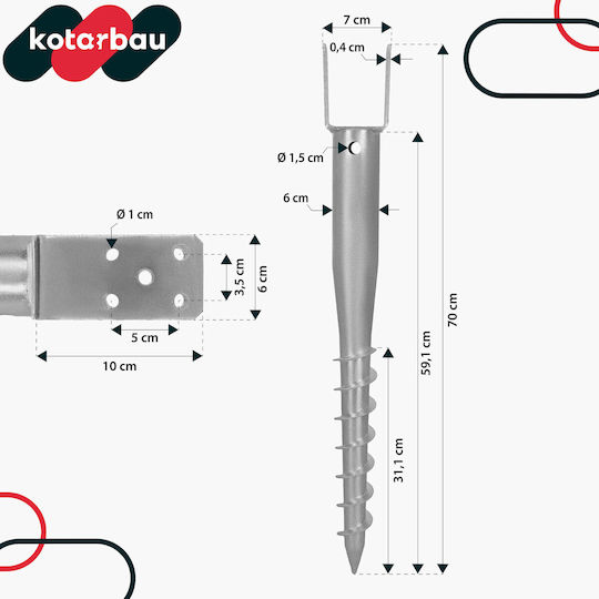 Kotarbau Βίδα Γαλβανιζέ με Διάμετρο M70 και Μήκος 700mm 2τμχ 4.372kg