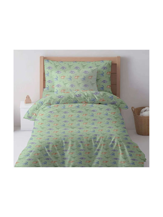 Astron Italy Set Cearceafuri Pentru Copii Single Cu Elastic Dinosaurs Verde 100x200cm
