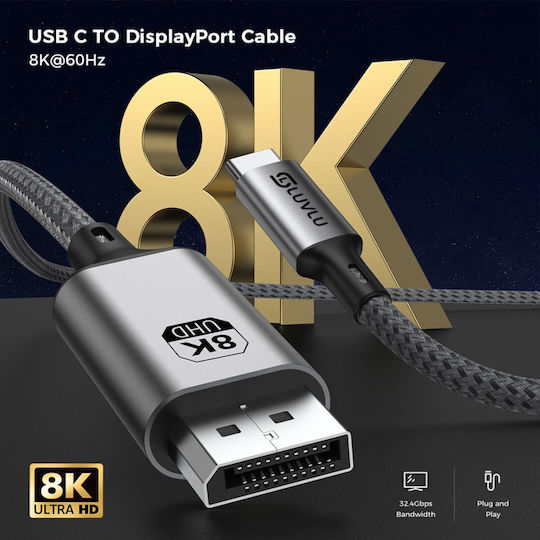 Luvlu Geflochtenes Video Kabel USB Typ-C Männlich - DisplayPort Schwarz 2m