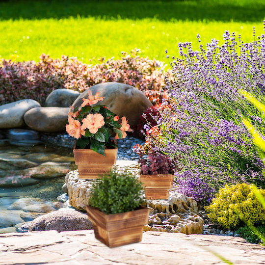 Relaxdays Set 3 Ghivece De Flori Din Lemn Natural