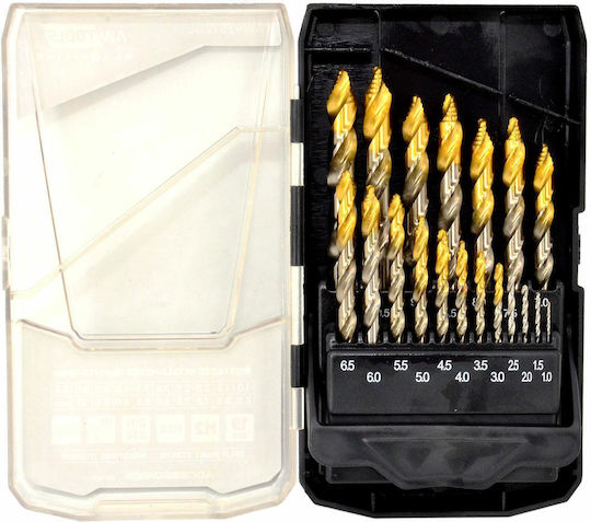AWTools Set 19 Titanium HSS Drills With Cylindrical Drill Top For Metal