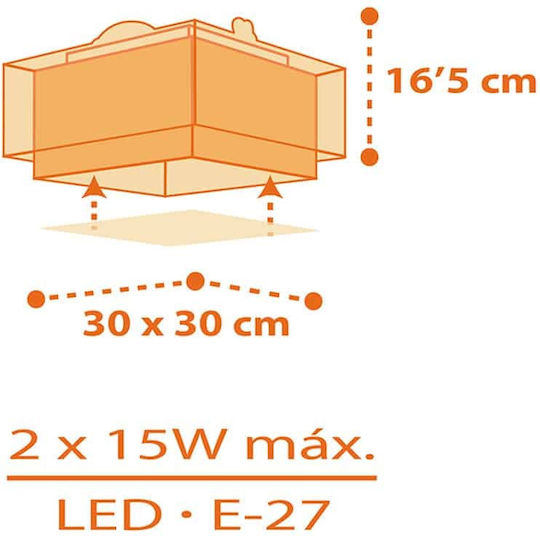 Ango Dinos Lampă De Tavan Pentru Copii Cu O Singură Lumină Din Plastic 15W Cu Bază Bec E27 Albastru Deschis 30x30cm