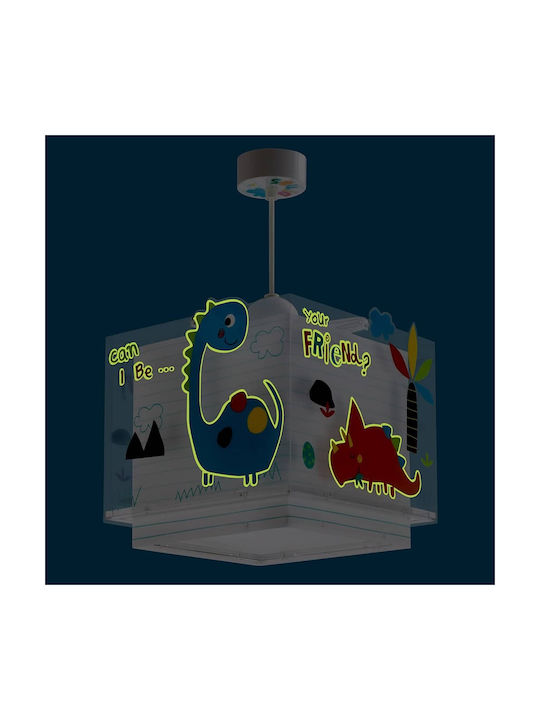 Ango Dinos Single-Light Kids Ceiling Light Hanging from Plastic 15W with E27 Base Light Blue 24x24cm