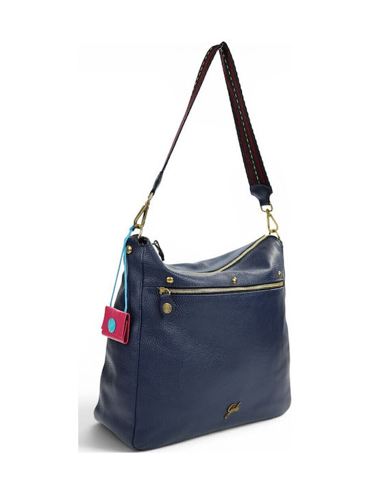 Leder Damen Schultertasche Blau