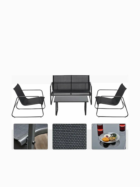 Velo 4 Pieces Outdoor Living Room Set Black