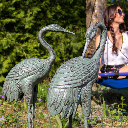 Relaxdays Decorative Cast Iron Crane Statue Brown Green 72x22x32 Cm