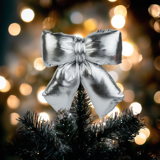 Decorative Bow Silver 21x19 Cm Glitter Effect