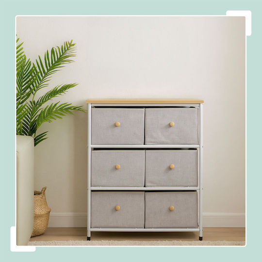 Storage Drawers from Wood Metal and Fabric L60xW32xH73cm