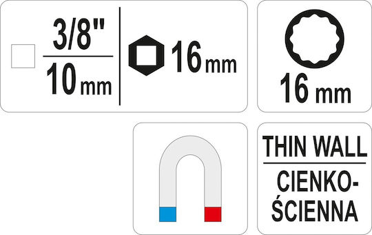 Toya Magnetic Căpăcel Priza cu Patrat de Prindere 3/8" Diametru 3/8" / 16 / 12 1buc