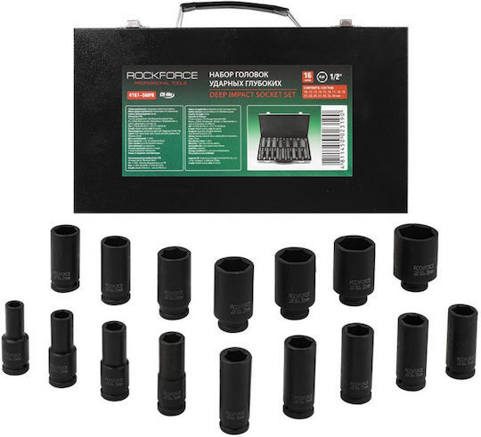 Rockforce Καρυδάκια Αέρος Μακριά με Καρέ Υποδοχής 1/2" Σετ 16τμχ