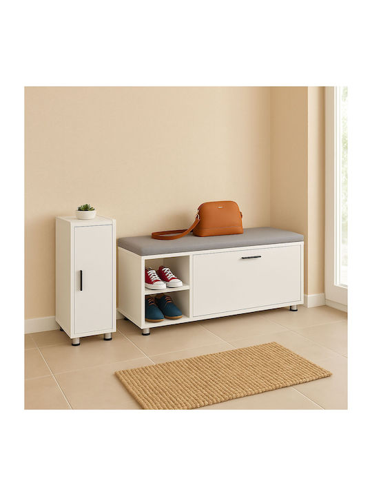 Mobilier Hol cu Suport pentru Pantofi Dulap și Bancă Alb Gri 100x35.5x48.5 cm