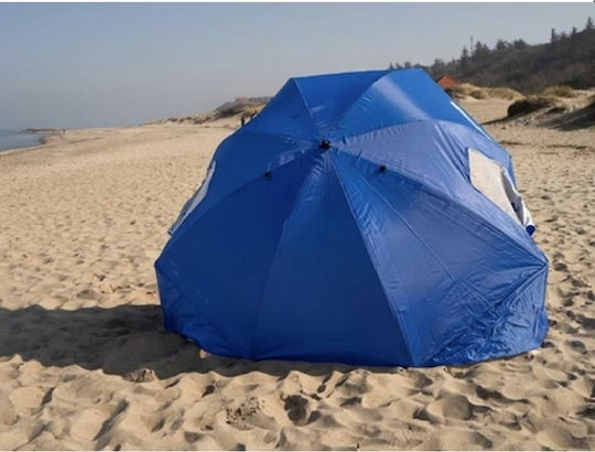 Umbrelă Pliabilă Mare XXL 2-în-1 Pentru Plajă Diametru 2.1m Cu Umbrelă Și Protecție UV Albastră