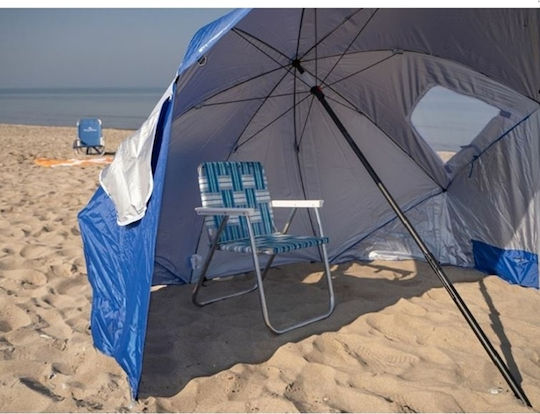 Umbrelă Pliabilă Mare XXL 2-în-1 Pentru Plajă Diametru 2.1m Cu Umbrelă Și Protecție UV Albastră
