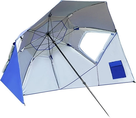 Umbrelă Pliabilă Mare XXL 2-în-1 Pentru Plajă Diametru 2.1m Cu Umbrelă Și Protecție UV Albastră