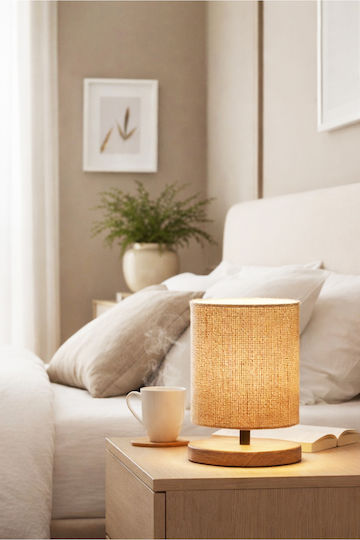 Table Lamp Lace with Wooden Base Natural 22x15cm
