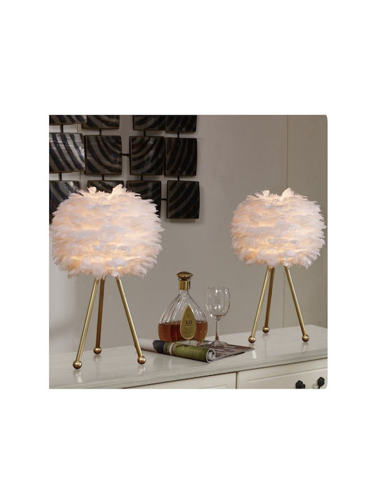 Modern Table Lamp Feather Metal Base White 40cm