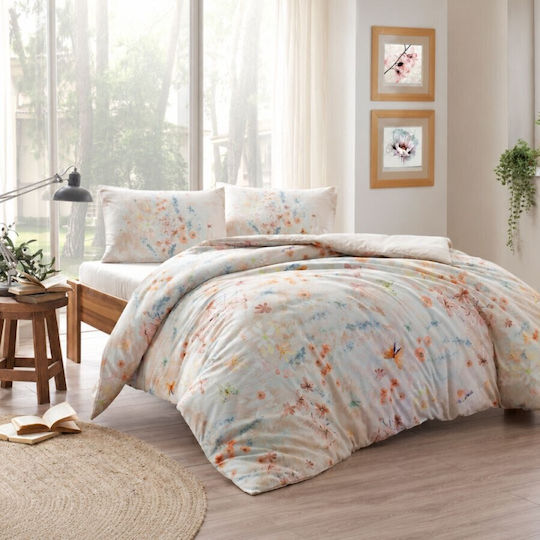 Tac Σετ Παπλωματοθήκη 200x220cm Διπλή με 2 Μαξιλαροθήκες & 1 Σεντόνι Πορτοκαλί