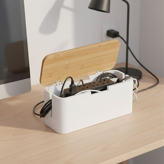 Relaxdays Bamboo Cable Box White Light Brown 0