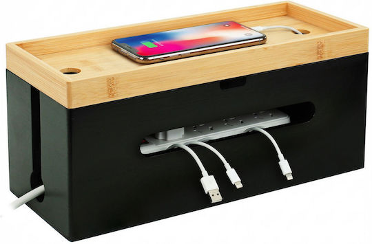 Relaxdays Bamboo Cable Box Light Brown Black 0
