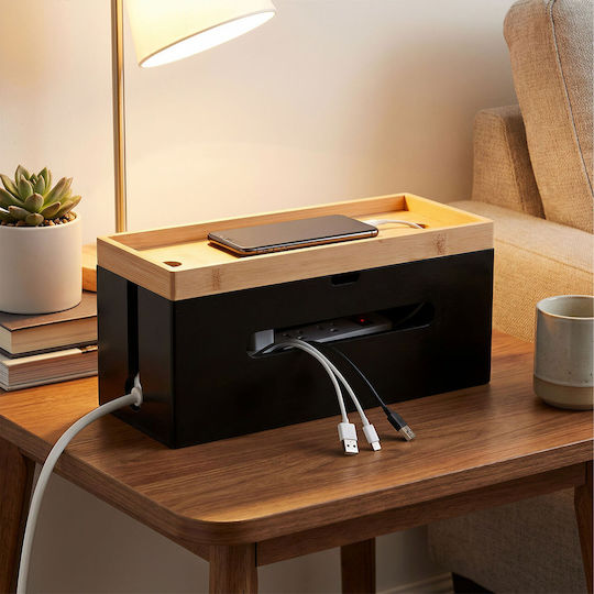 Relaxdays Bamboo Cable Box Light Brown Black 0