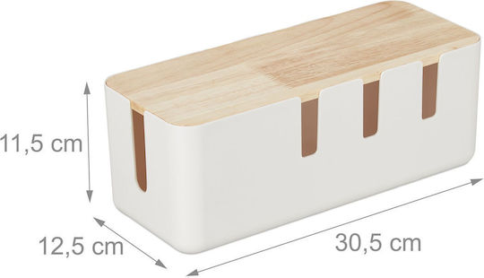 Relaxdays Cable Storage Box Wooden Lid 11.5x30.5x12.5cm White Light Brown