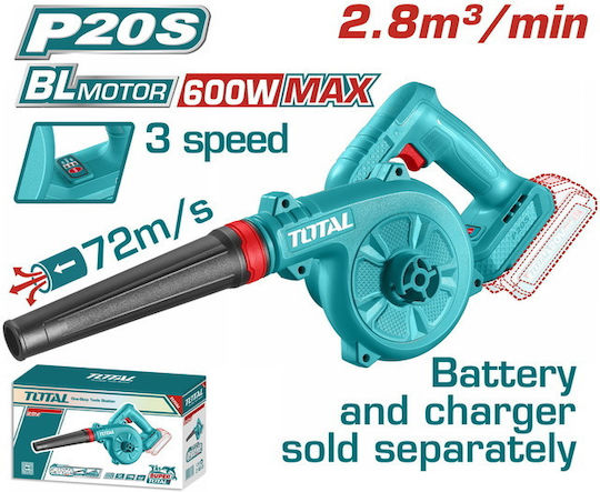 Total Handgeführter Akku-Laubbläser 20V Solo mit Lautstärkeregelung & Maximaler Luftgeschwindigkeit 259,2 km/h