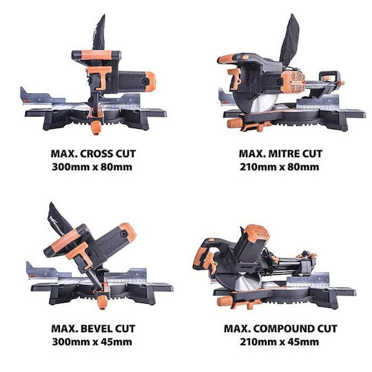 Evolution Kapp- und Gehrungssäge Elektrisch 2000W mit Schnittführung Laser & Scheibendurchmesser 255mm