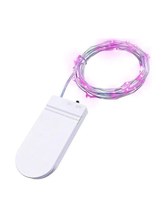 20 Λαμπάκια LED 2μ. Ροζ Μπαταρίας σε Σειρά