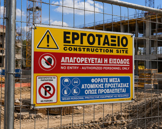Εργοταξιο-απαγορευεται Η Εισοδοσ-φορατε Μεσα Ατομικη Προστασιας Πινακιδα Αλουμινιου 60χ90 Infosign 11516