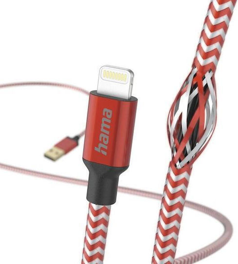 Hama Charging Data Cable Reflected Usb Type A Lightning 1.5m Red