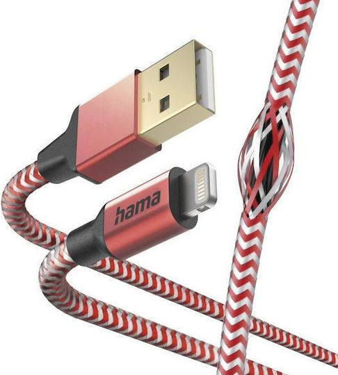 Hama Charging Data Cable Reflected Usb Type A Lightning 1.5m Red