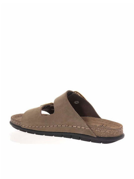Leather Women's Flat Sandals Khaki SIENNA-60302K