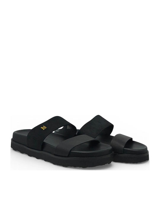 Leder Flache Sandalen Für Damen Schwarz