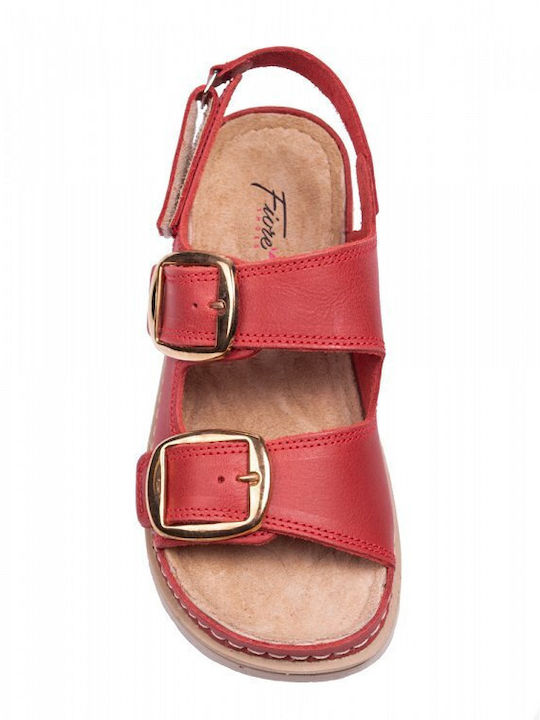 Leather Women's Flat Sandals Red