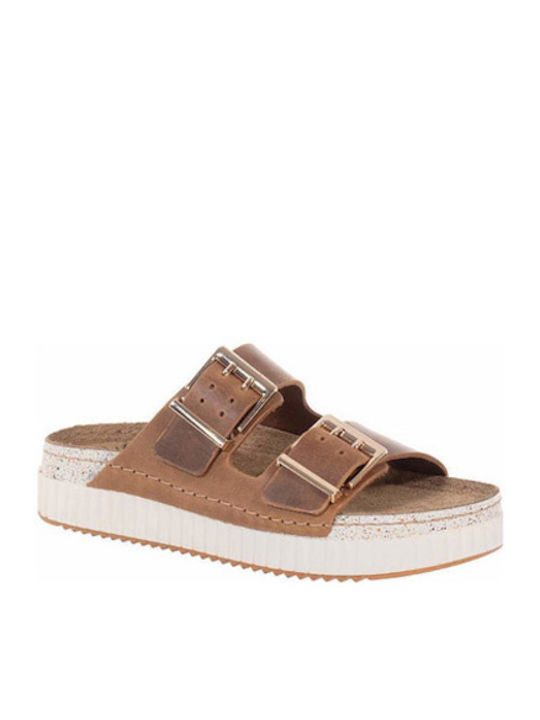 Leather Women's Flat Sandals Flatforms Brown